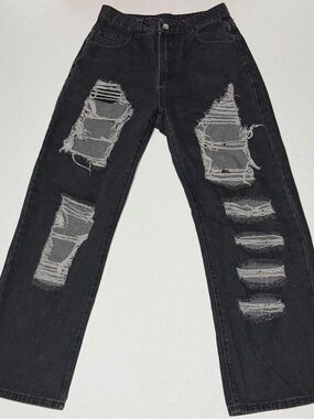 Black Distressed Womens wide leg Jeans